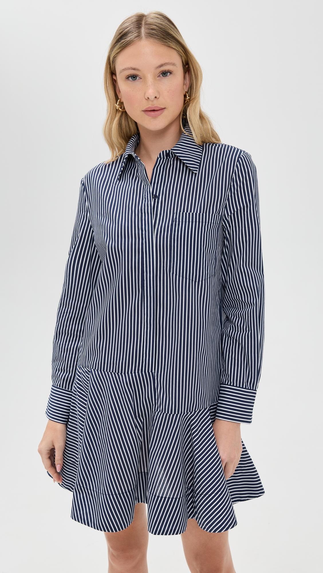 stripe collar flared skirt dress