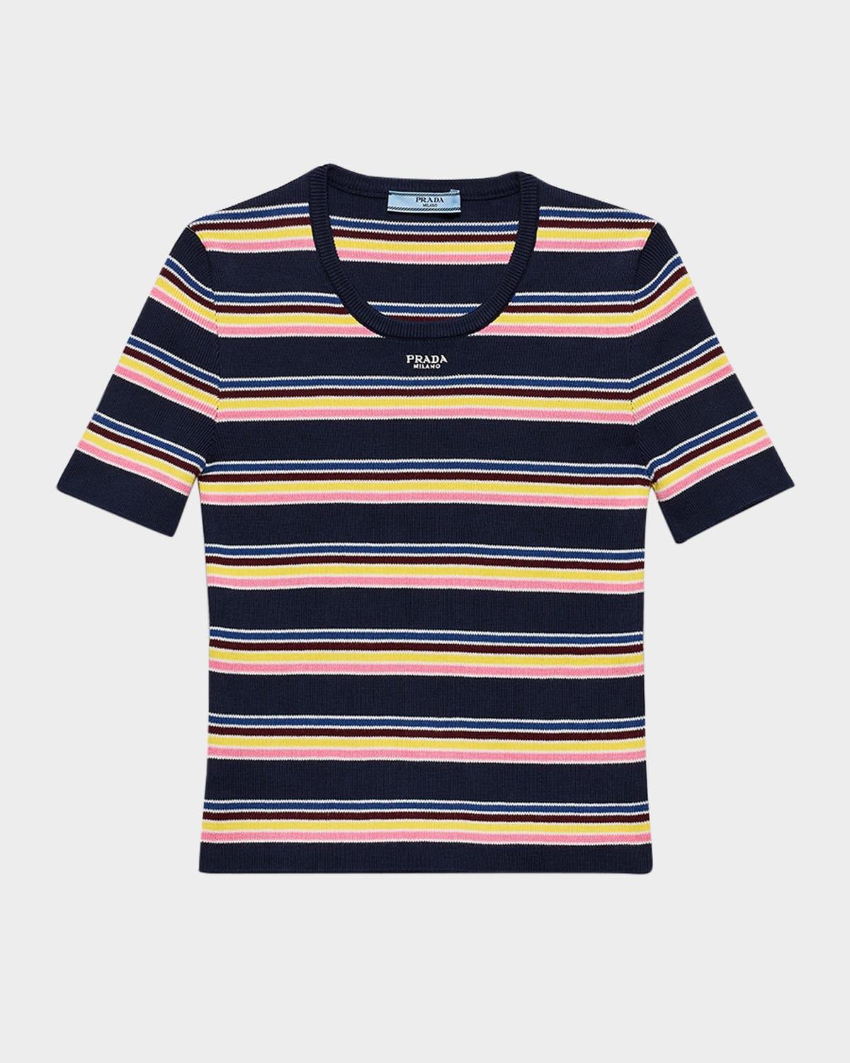 stripe cotton short-sleeve crewneck sweater