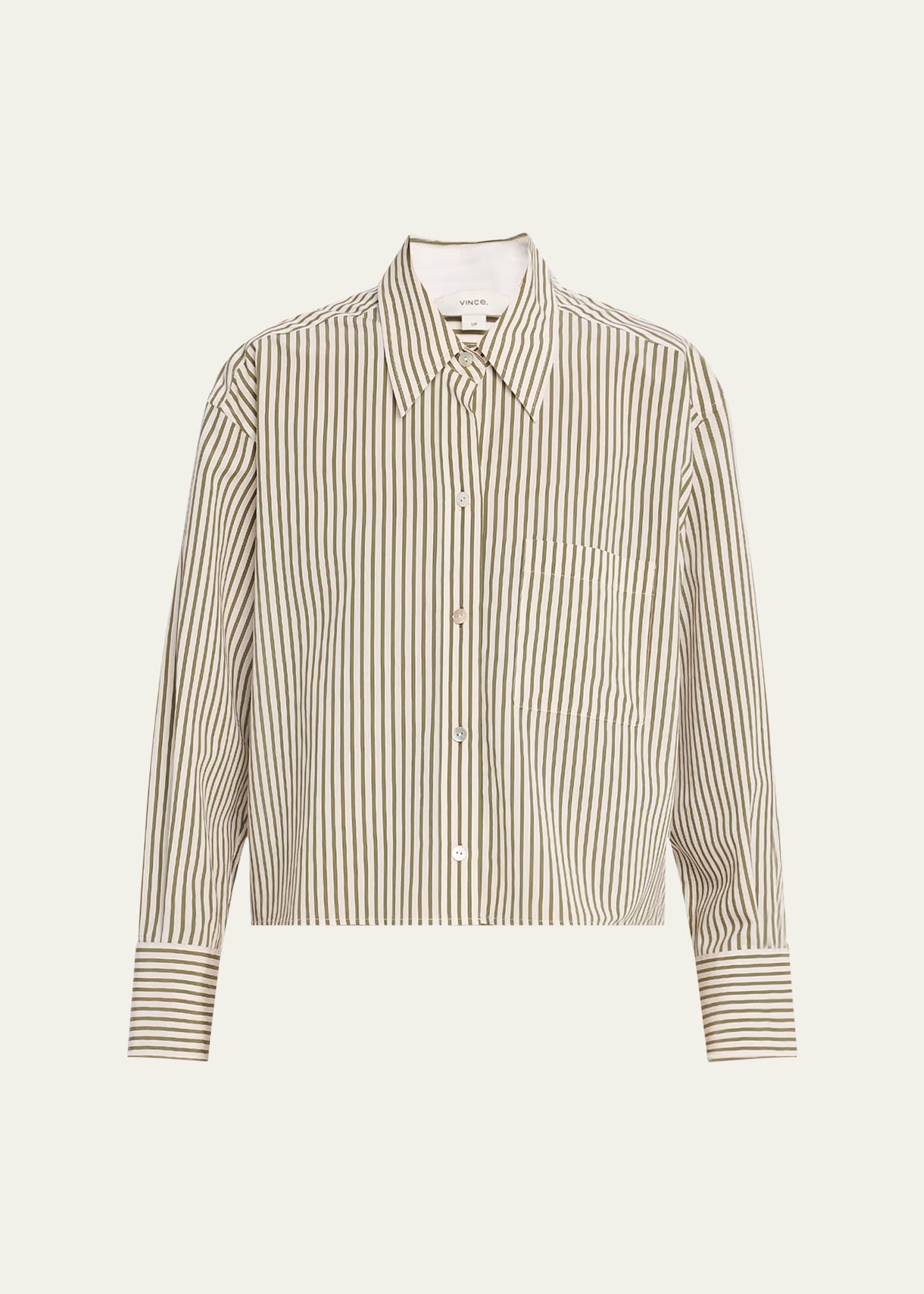 stripe cropped button-front top