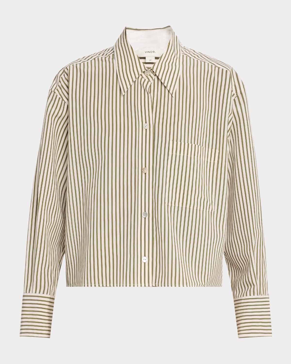 stripe cropped button-front top