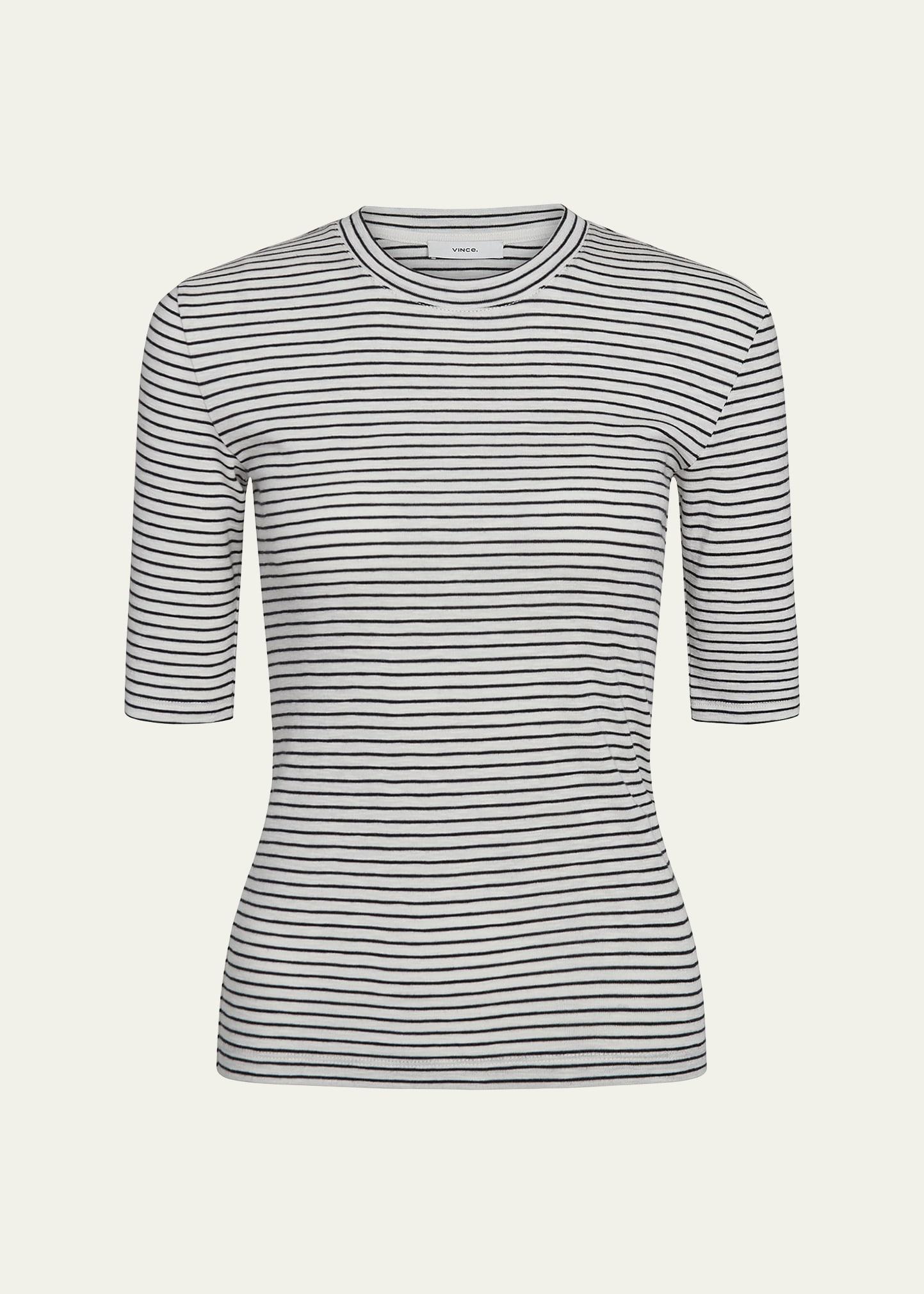 stripe elbow-sleeve top