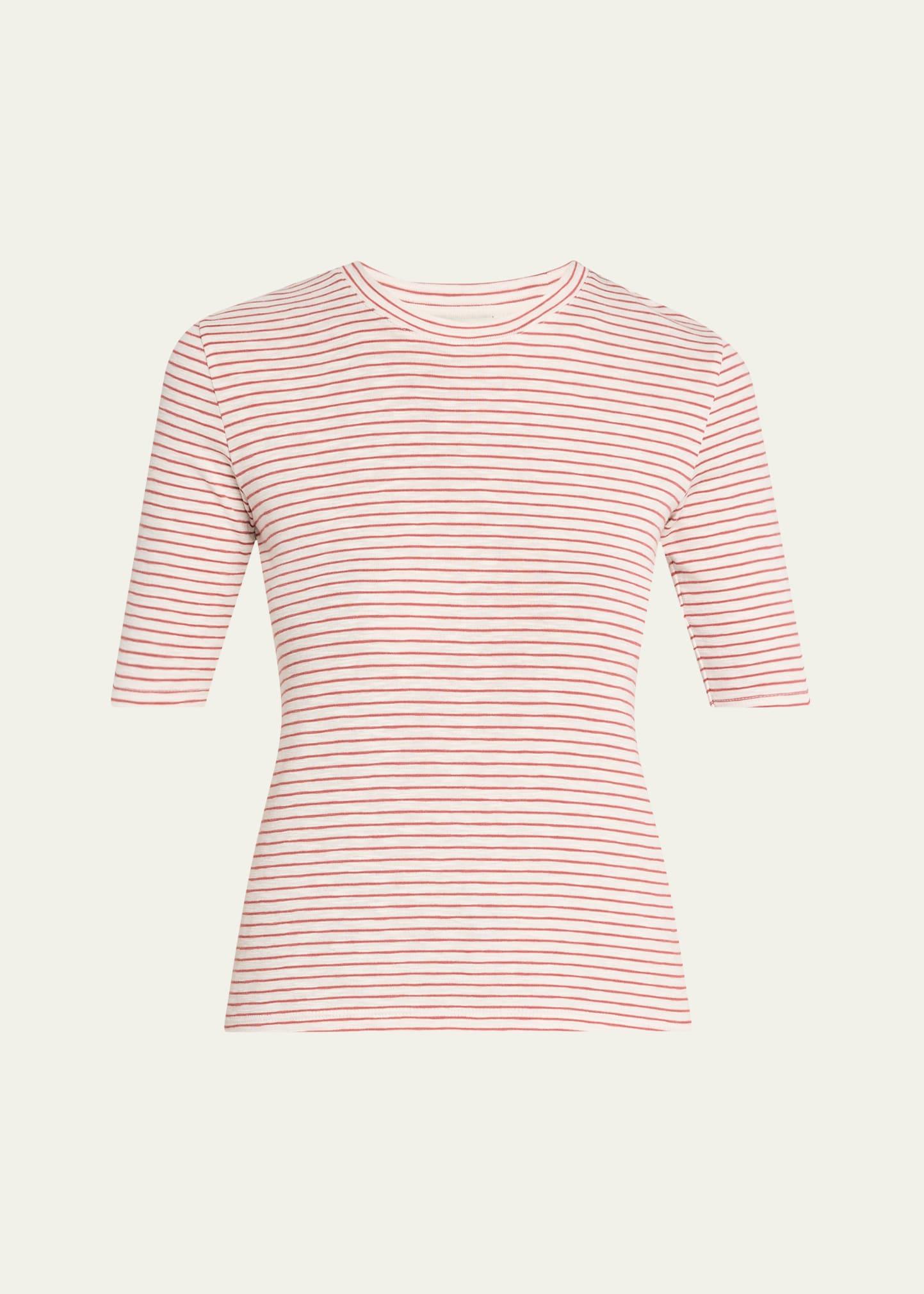 stripe elbow-sleeve top