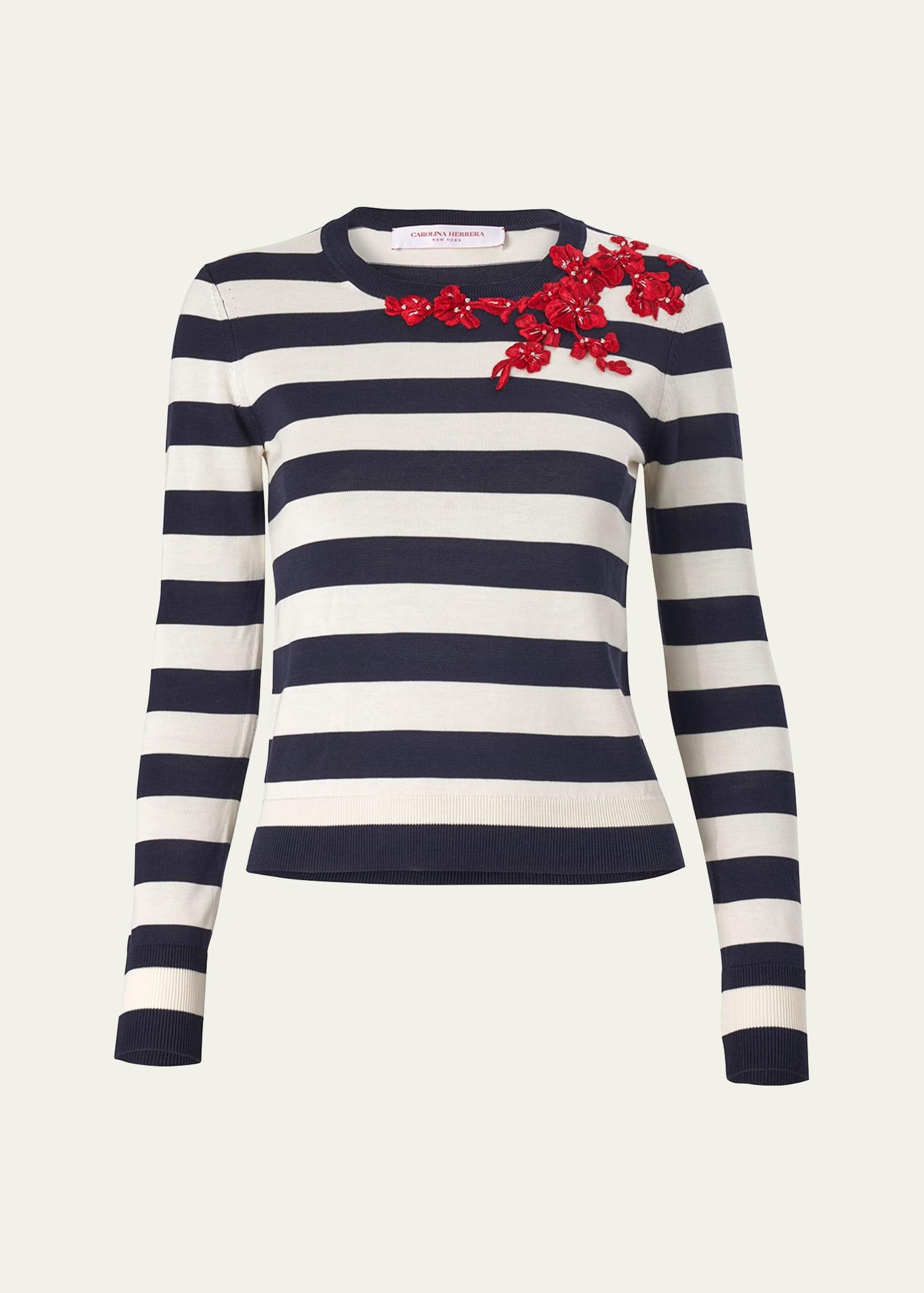 stripe floral applique sweater