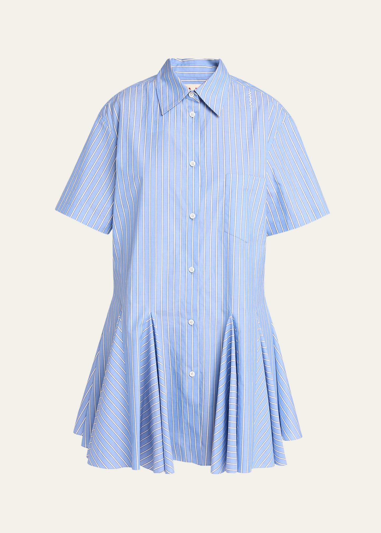 stripe godet mini shirt dress