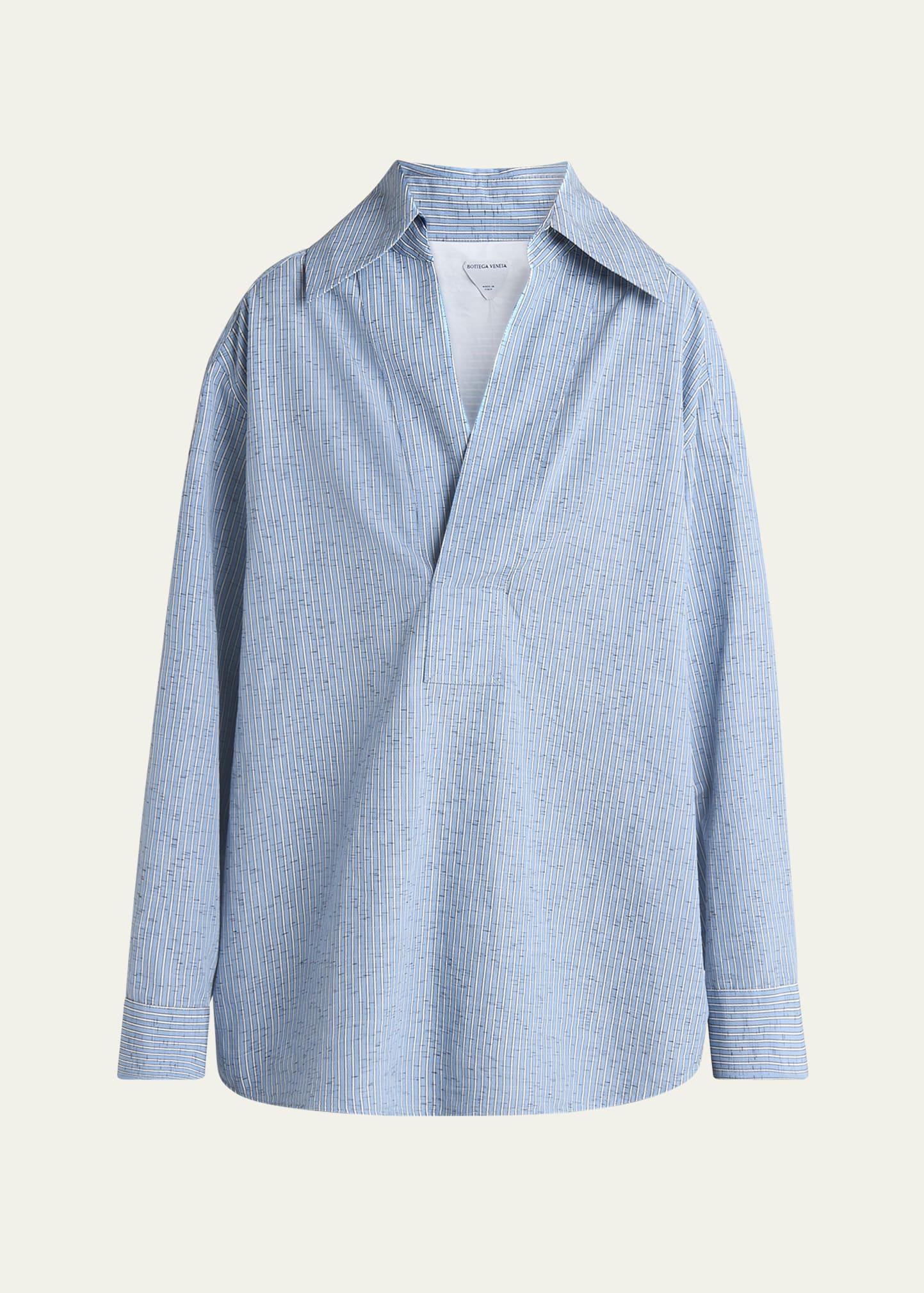 stripe irregular cotton linen shirt