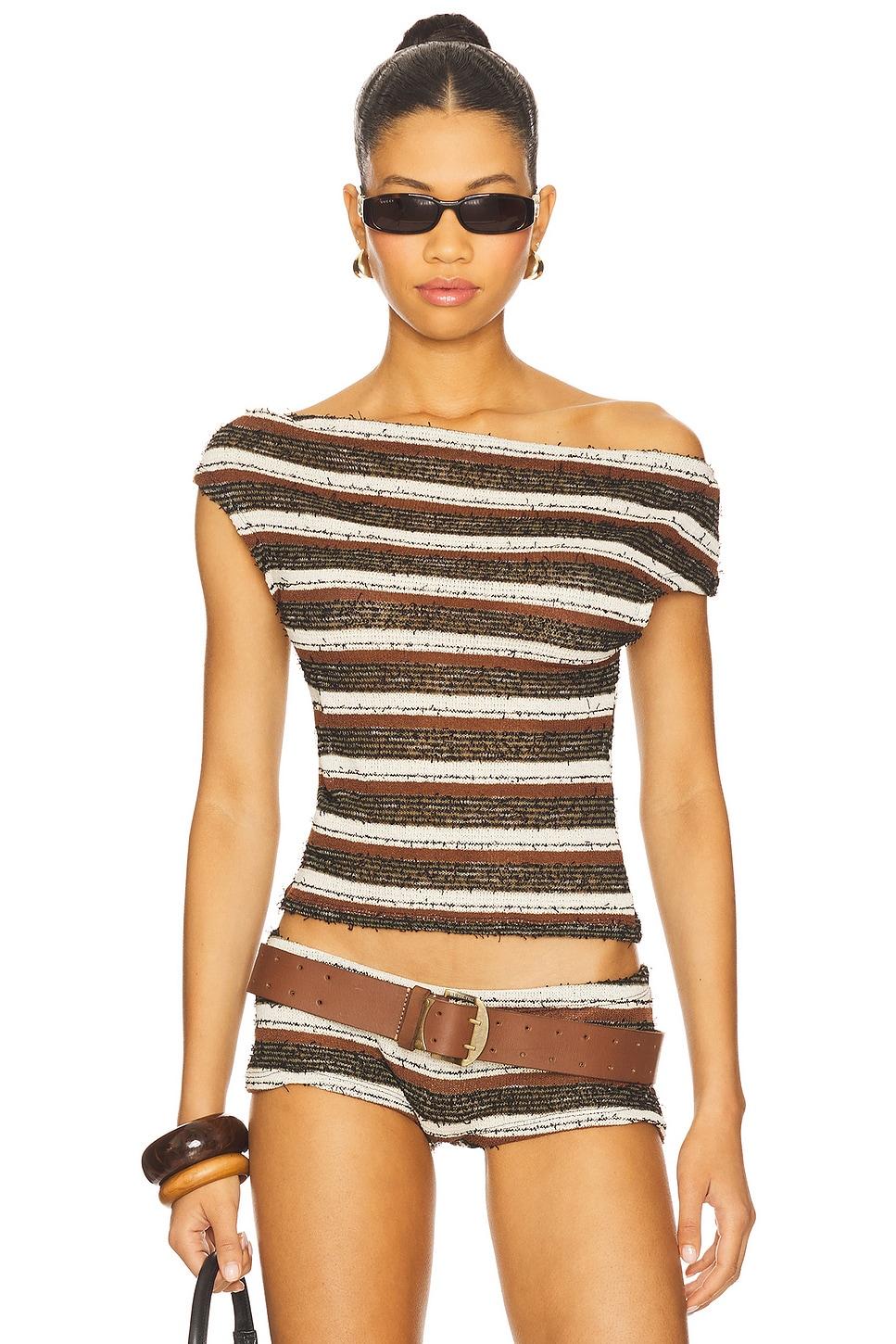 stripe knit asymmetric top