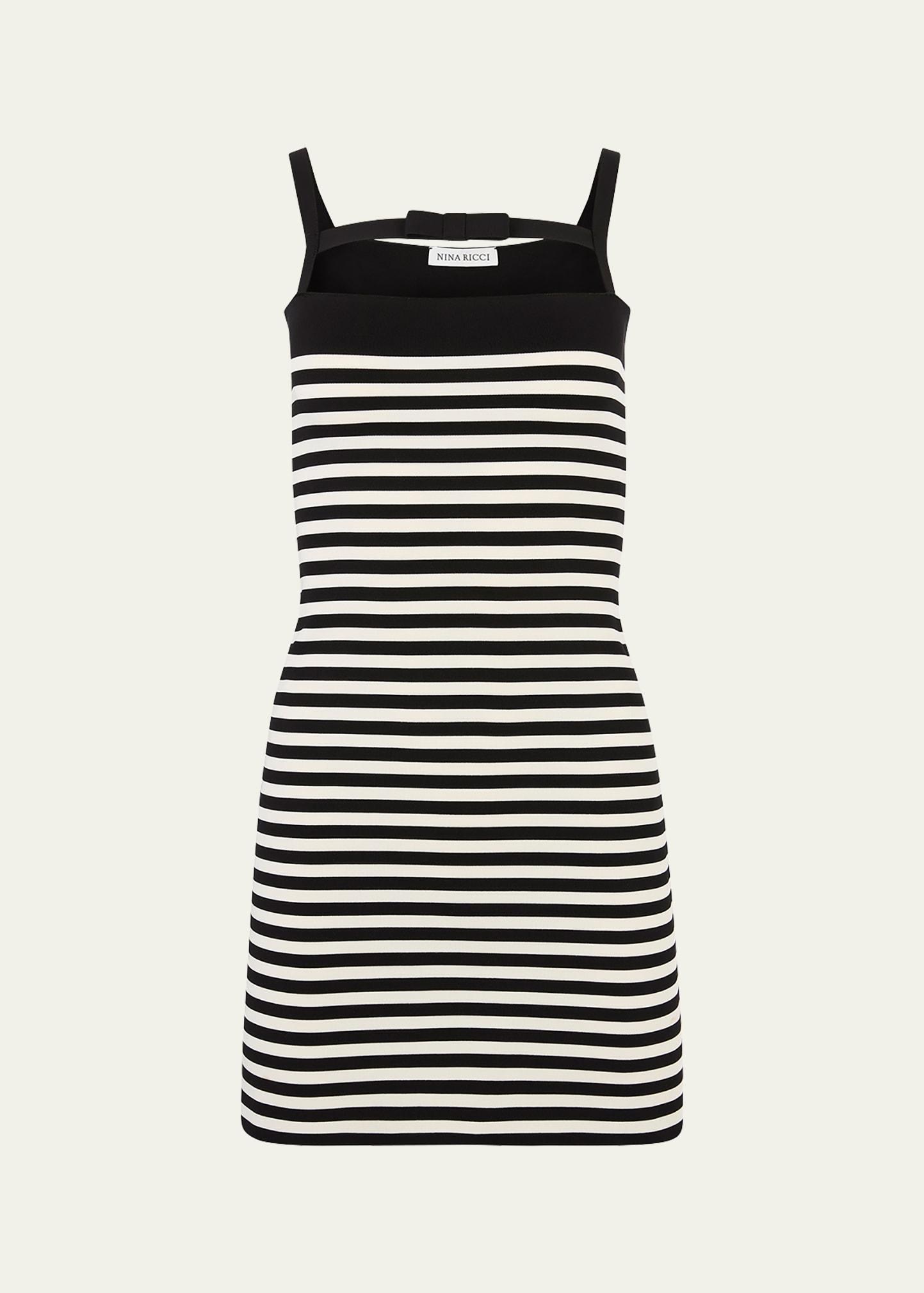 stripe knit cutout bow mini dress