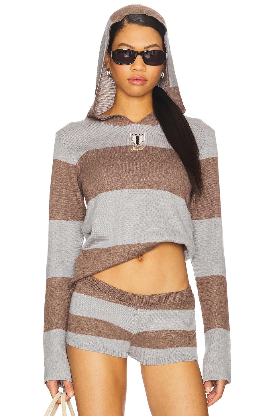 stripe knitted rugby top with hood