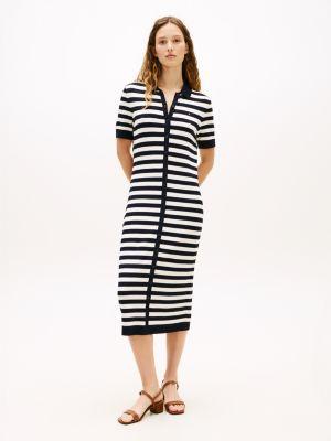 stripe lightweight polo sweater dress