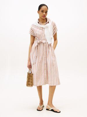 stripe linen-cotton blend shirtdress