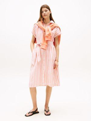 stripe linen-cotton blend shirtdress