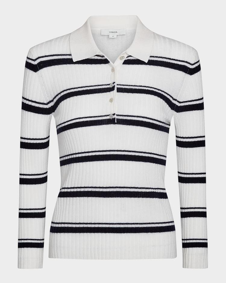 stripe mulberry silk-blend polo top