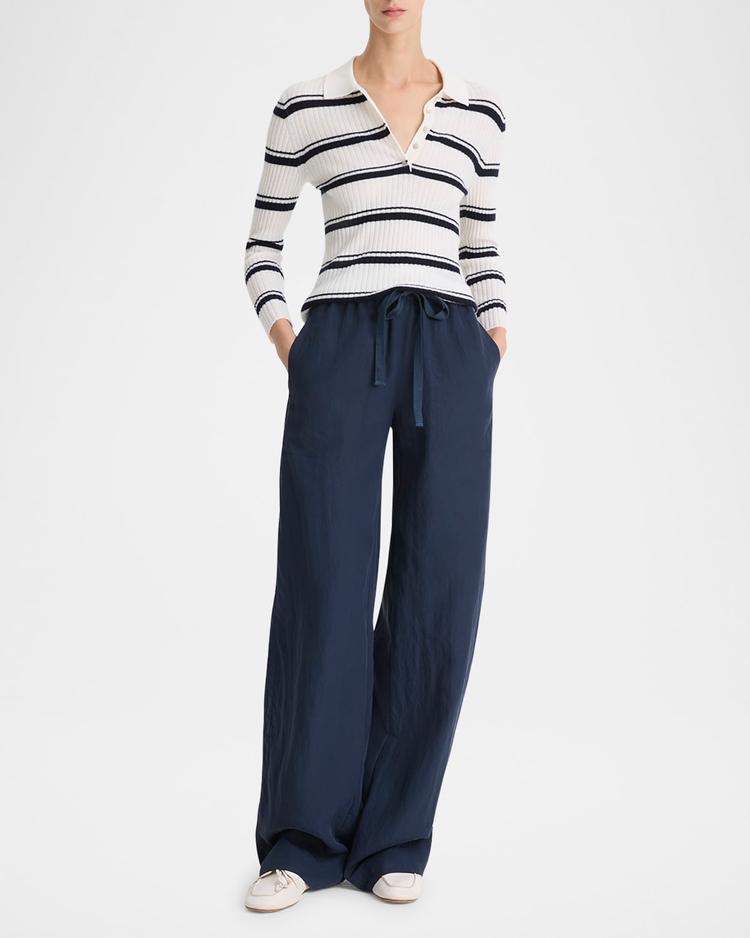 stripe mulberry silk-blend polo top