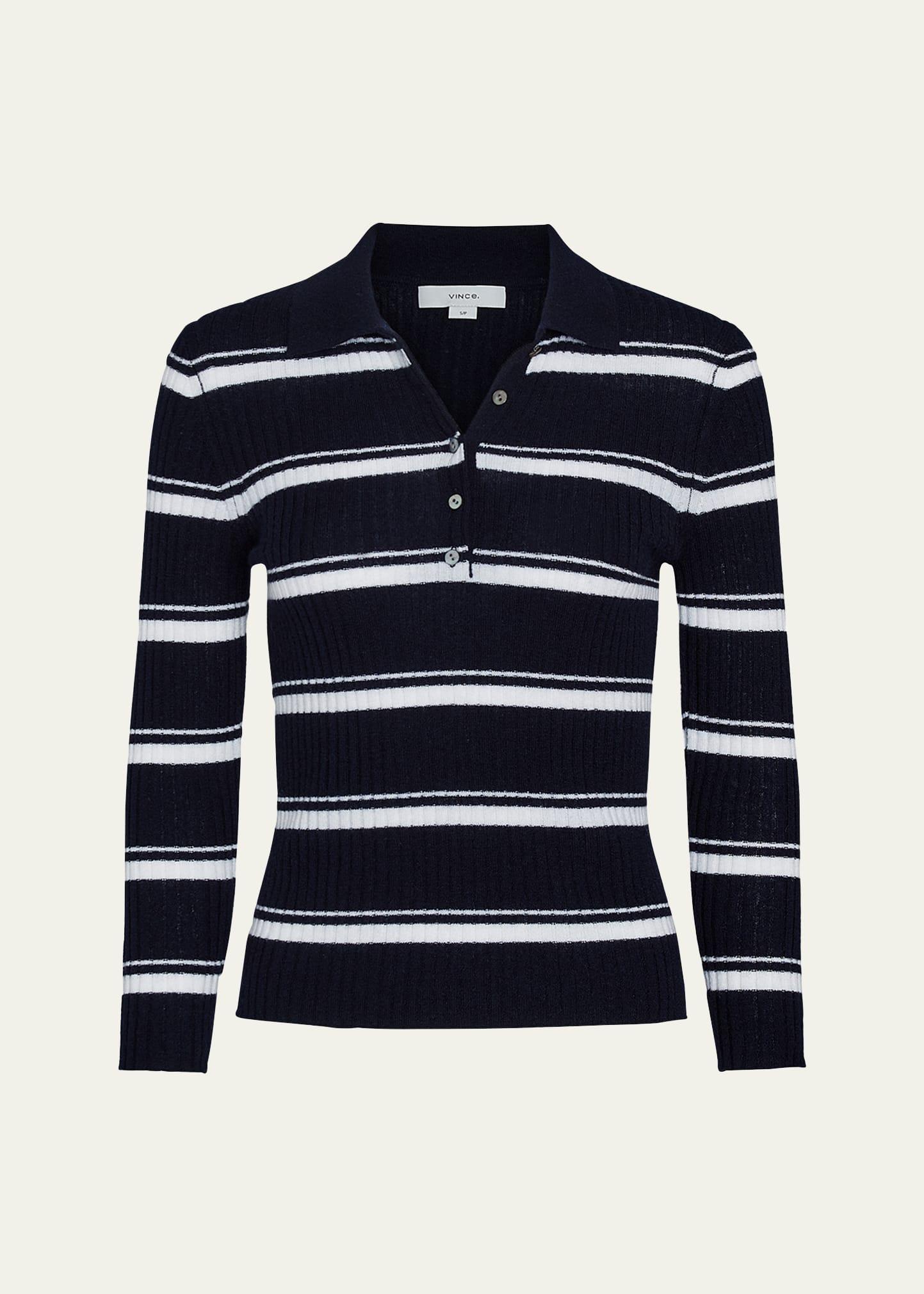 stripe mulberry silk-blend polo top