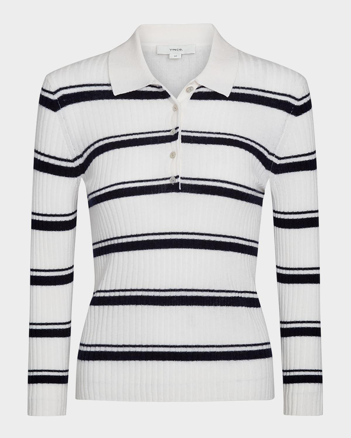 stripe mulberry silk-blend polo top