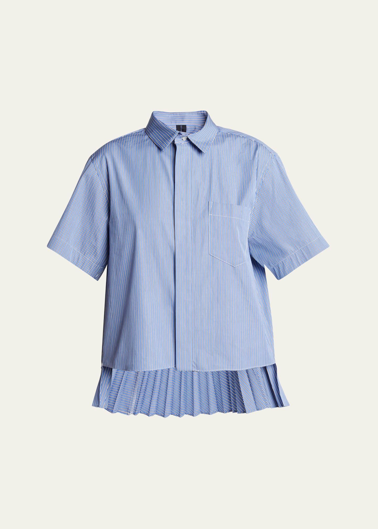 stripe pleated button down blouse