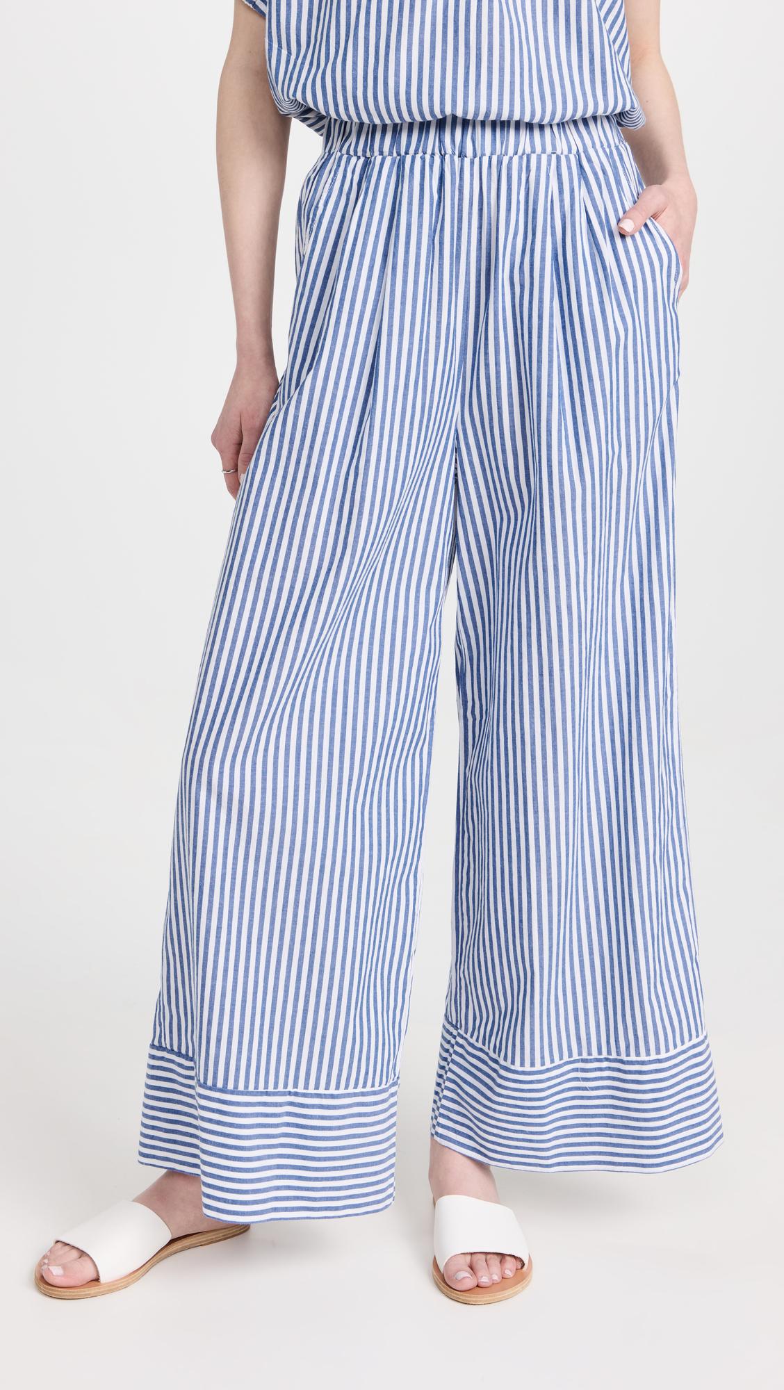 stripe poplin wide leg pants