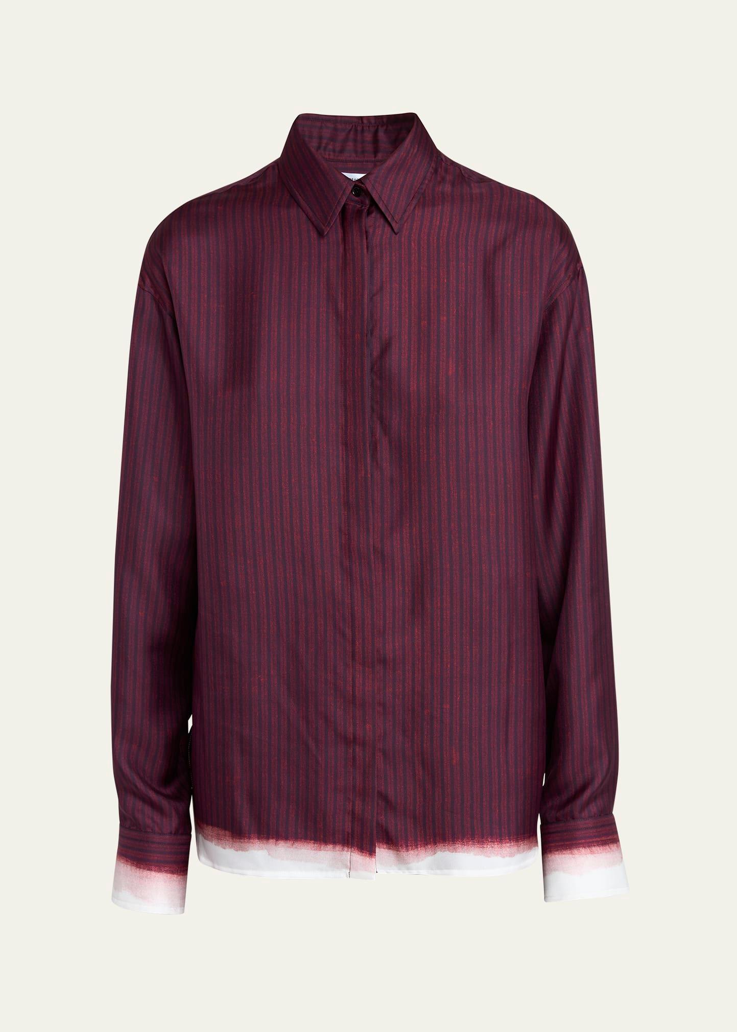 stripe print button down mouline twill top