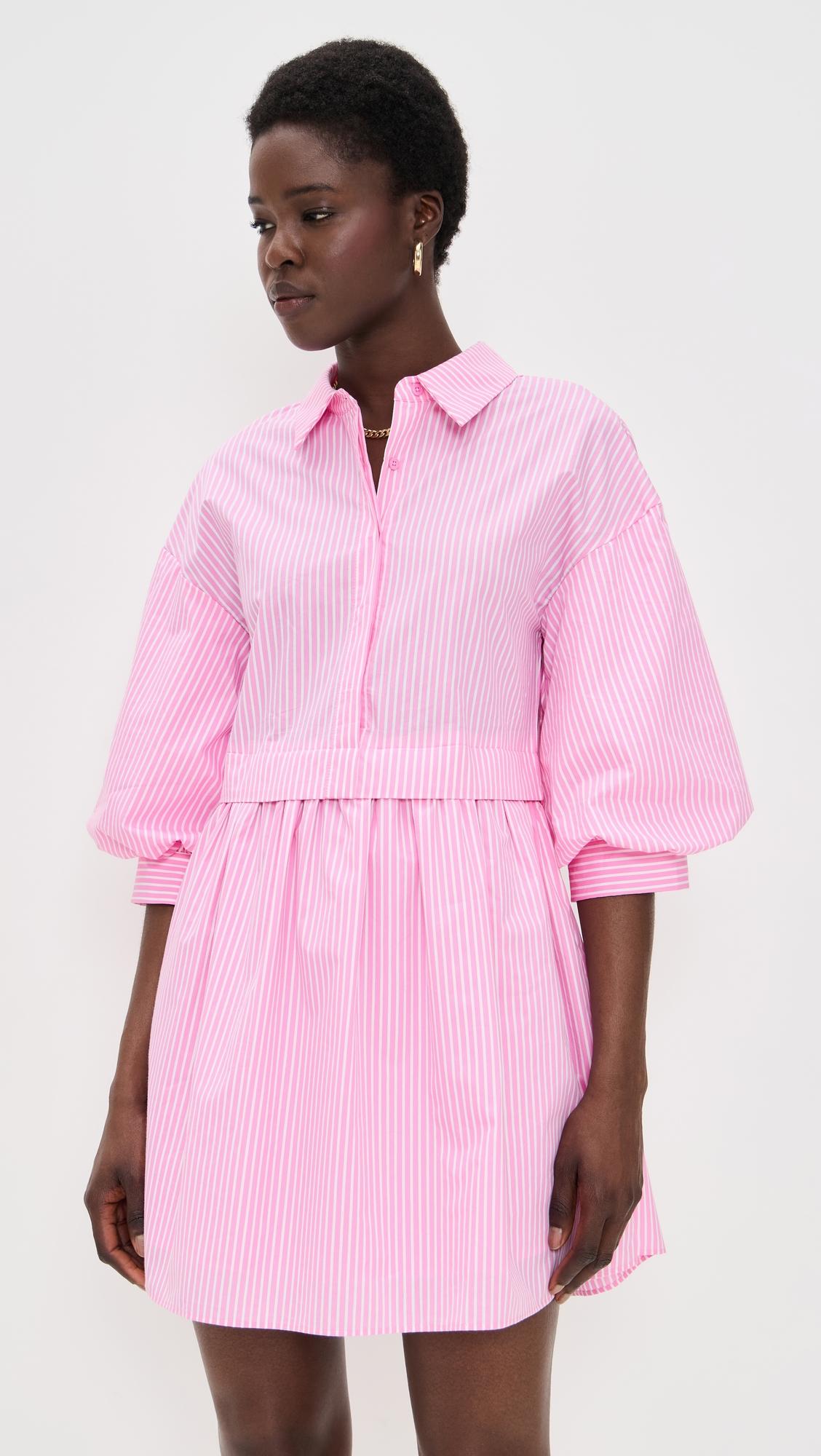 stripe puff sleeve shirt dress