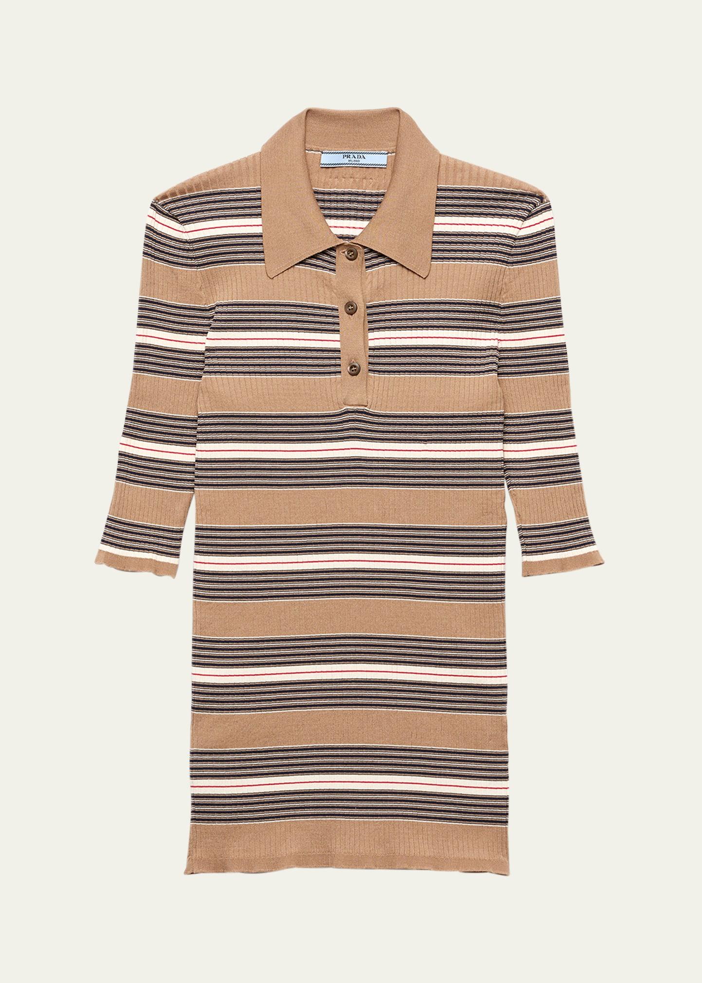 stripe ribbed knit polo shirt