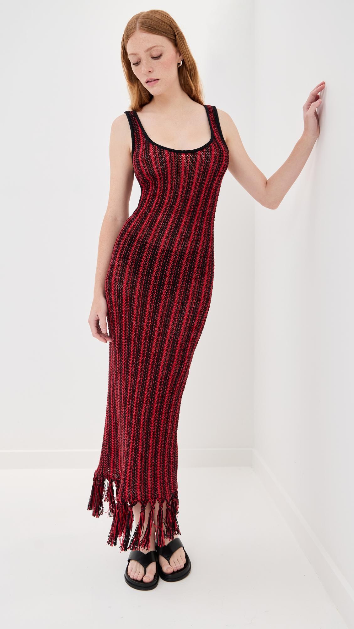 stripe scoopneck fringe dress