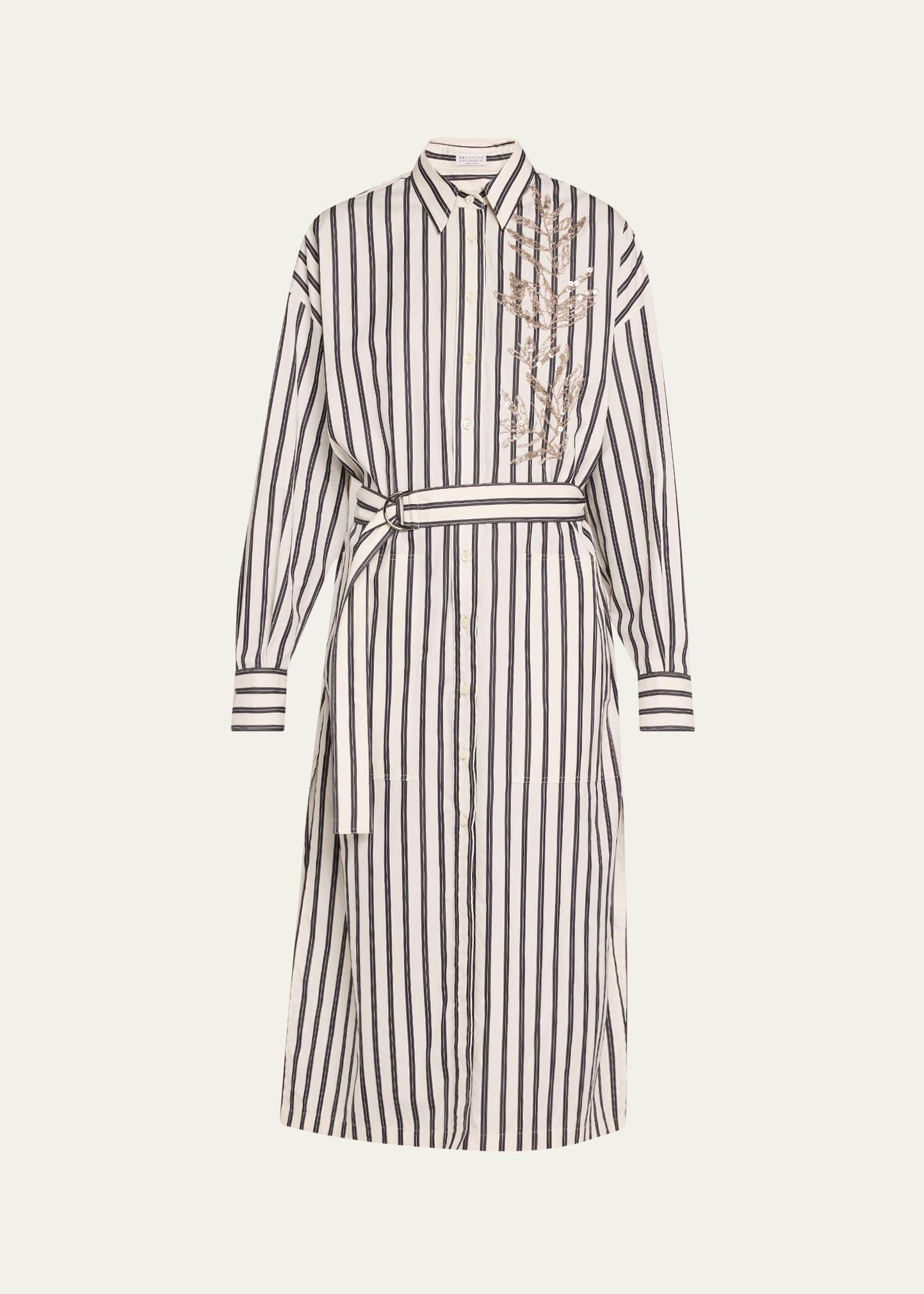 stripe sequined herbarium belted midi shirtdress