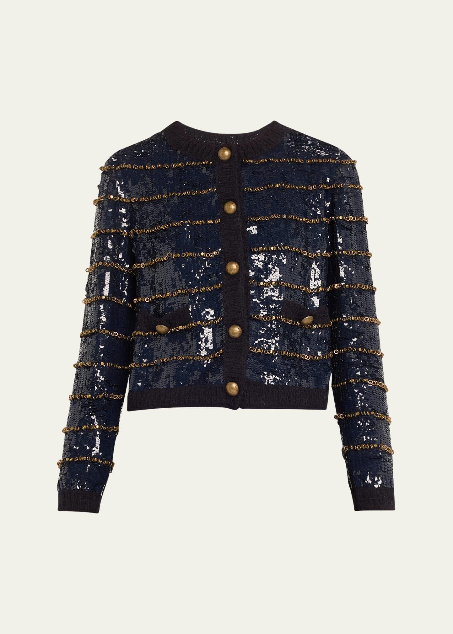 stripe sequined jacket with embroidered rings