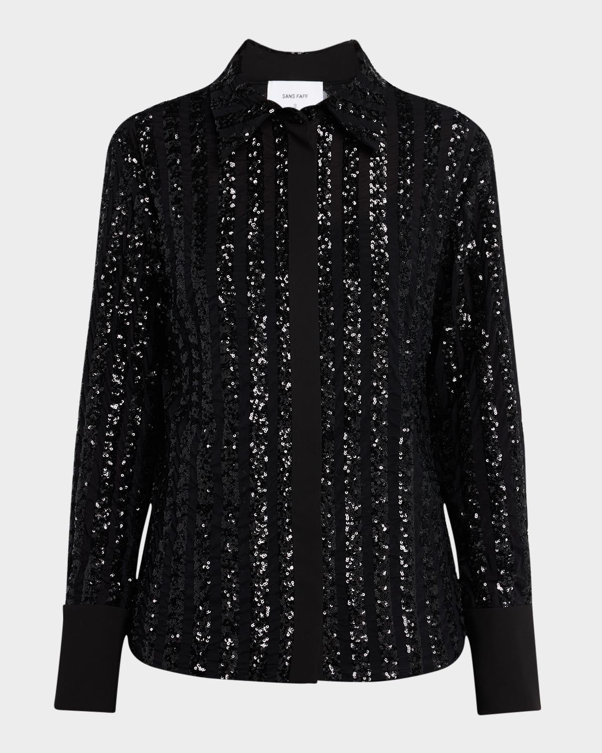 stripe sequined long sleeve top