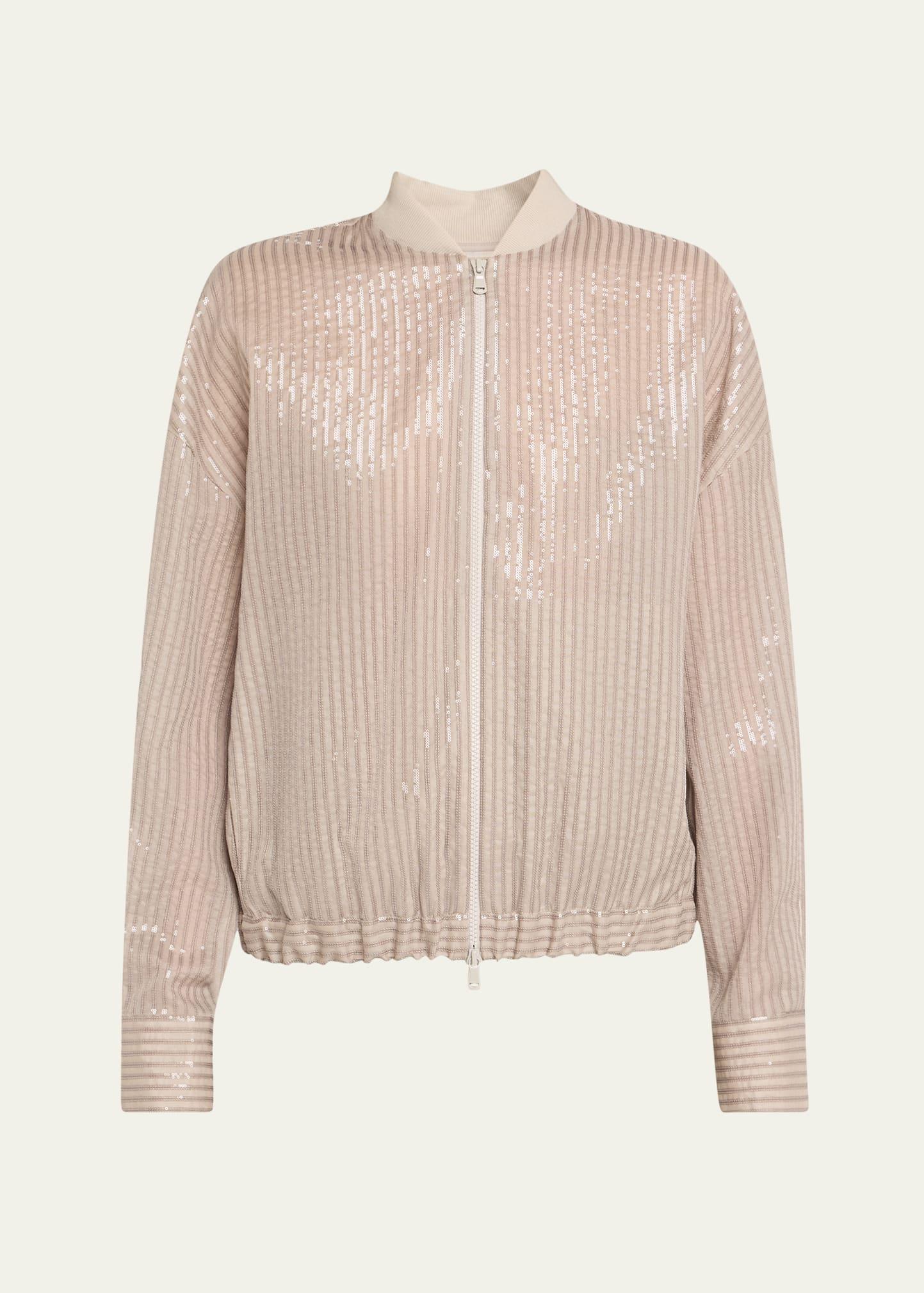 stripe sequined organza bomber jacket
