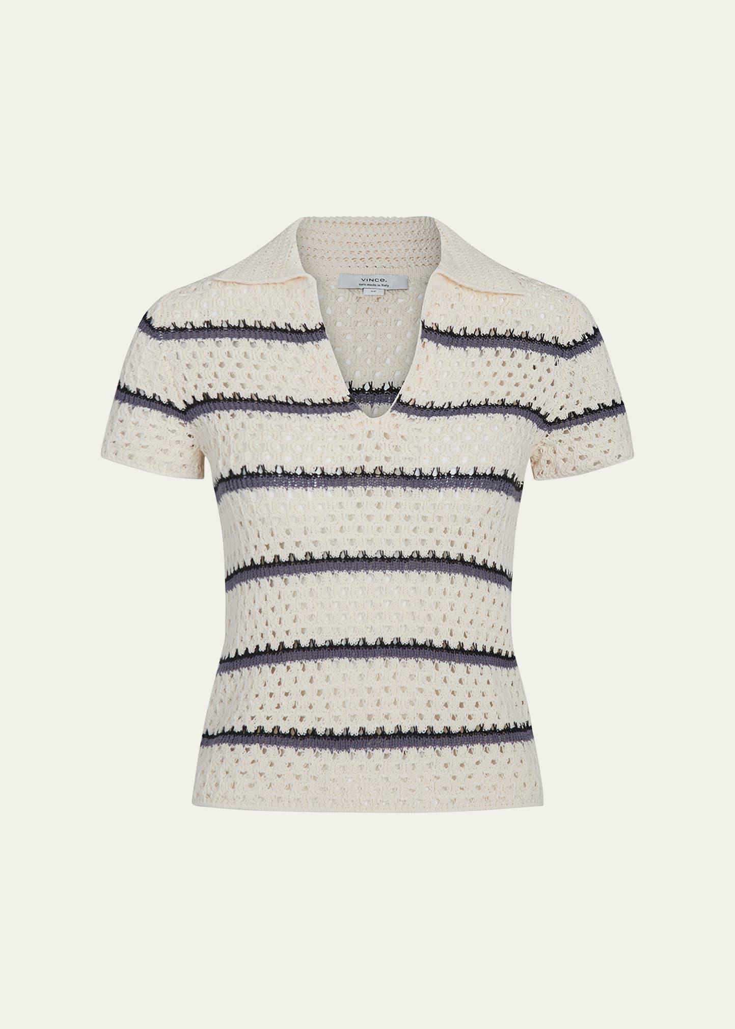 stripe short-sleeve macrame top