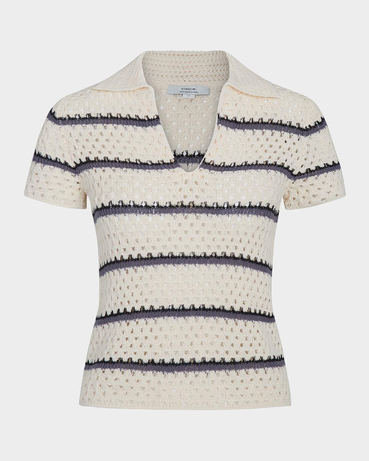 stripe short-sleeve macrame top