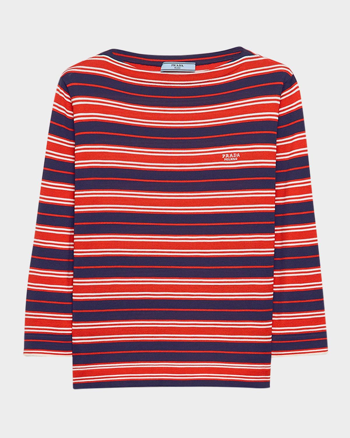 stripe silk boat-neck sweater