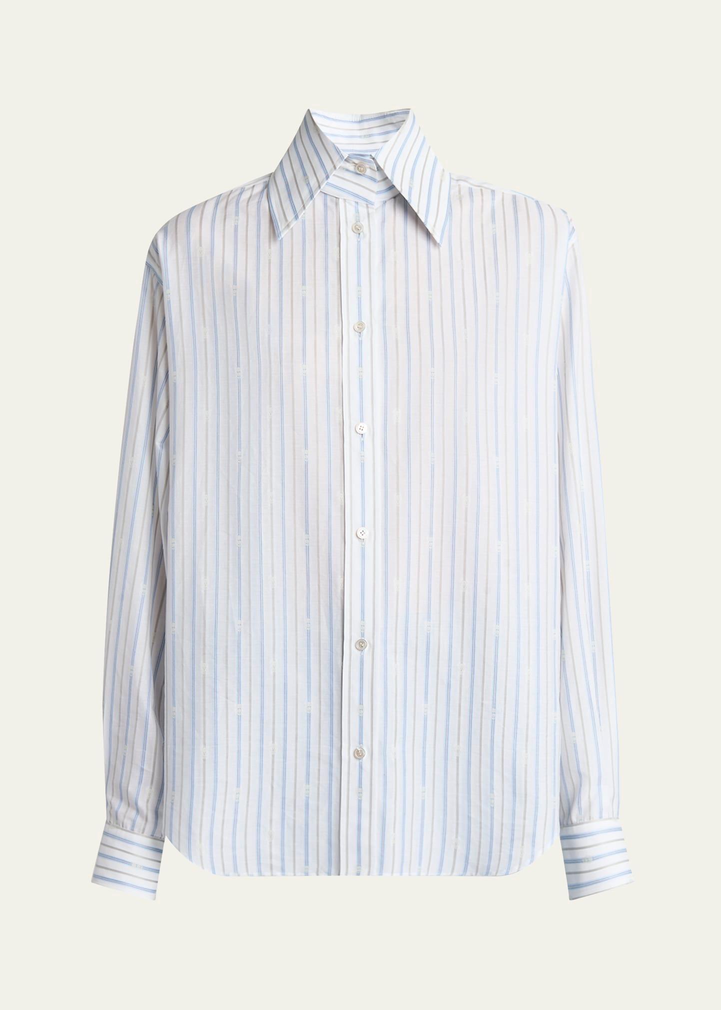 stripe skull embroidered button down shirt