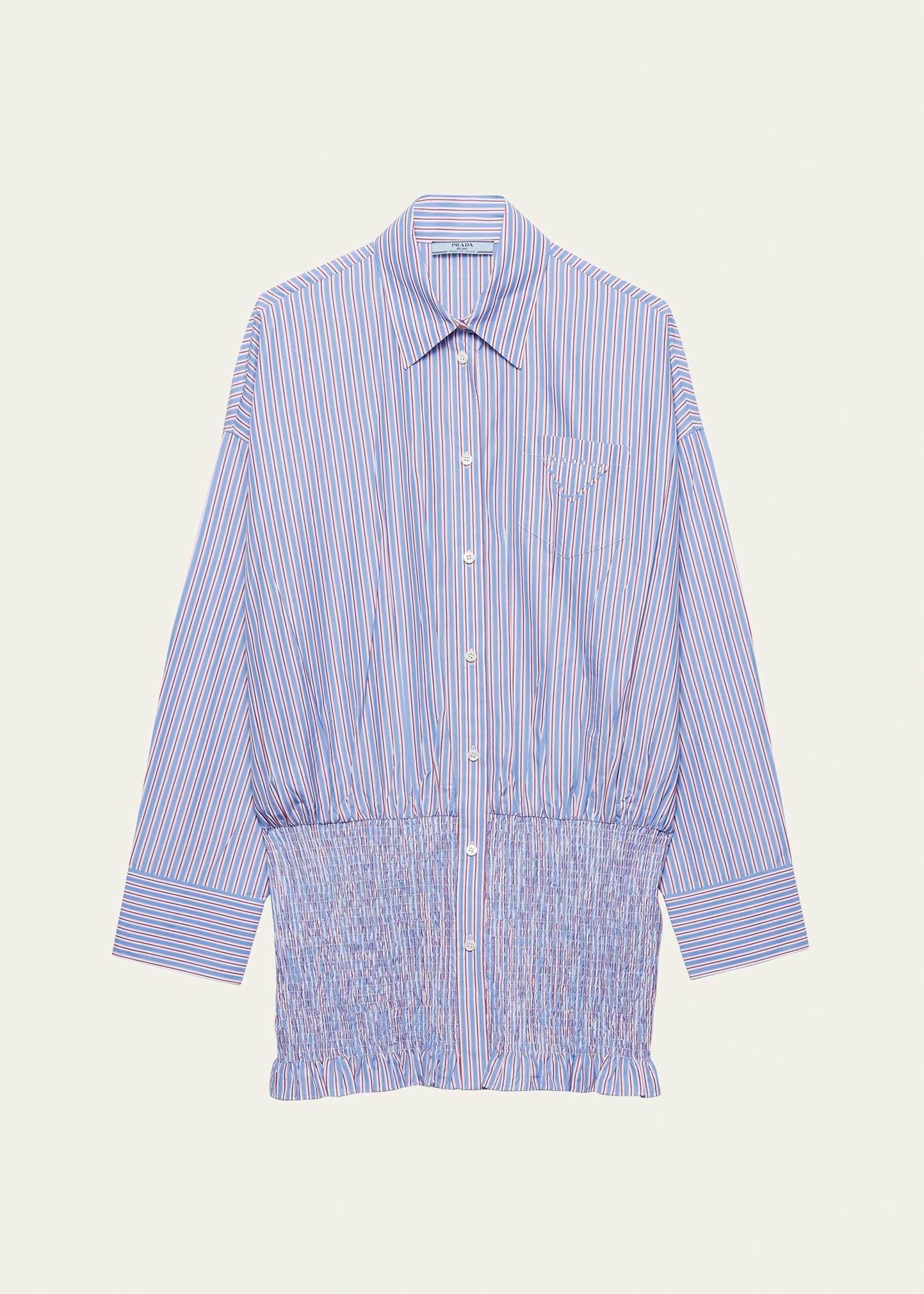 stripe smocked poplin shirt
