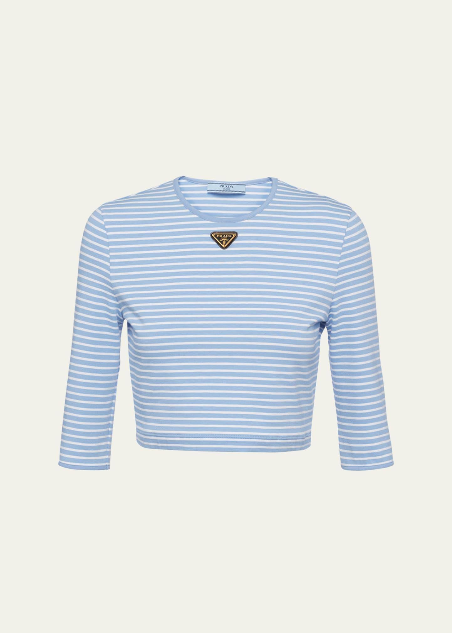 stripe three-quarter sleeve jersey crop shirt