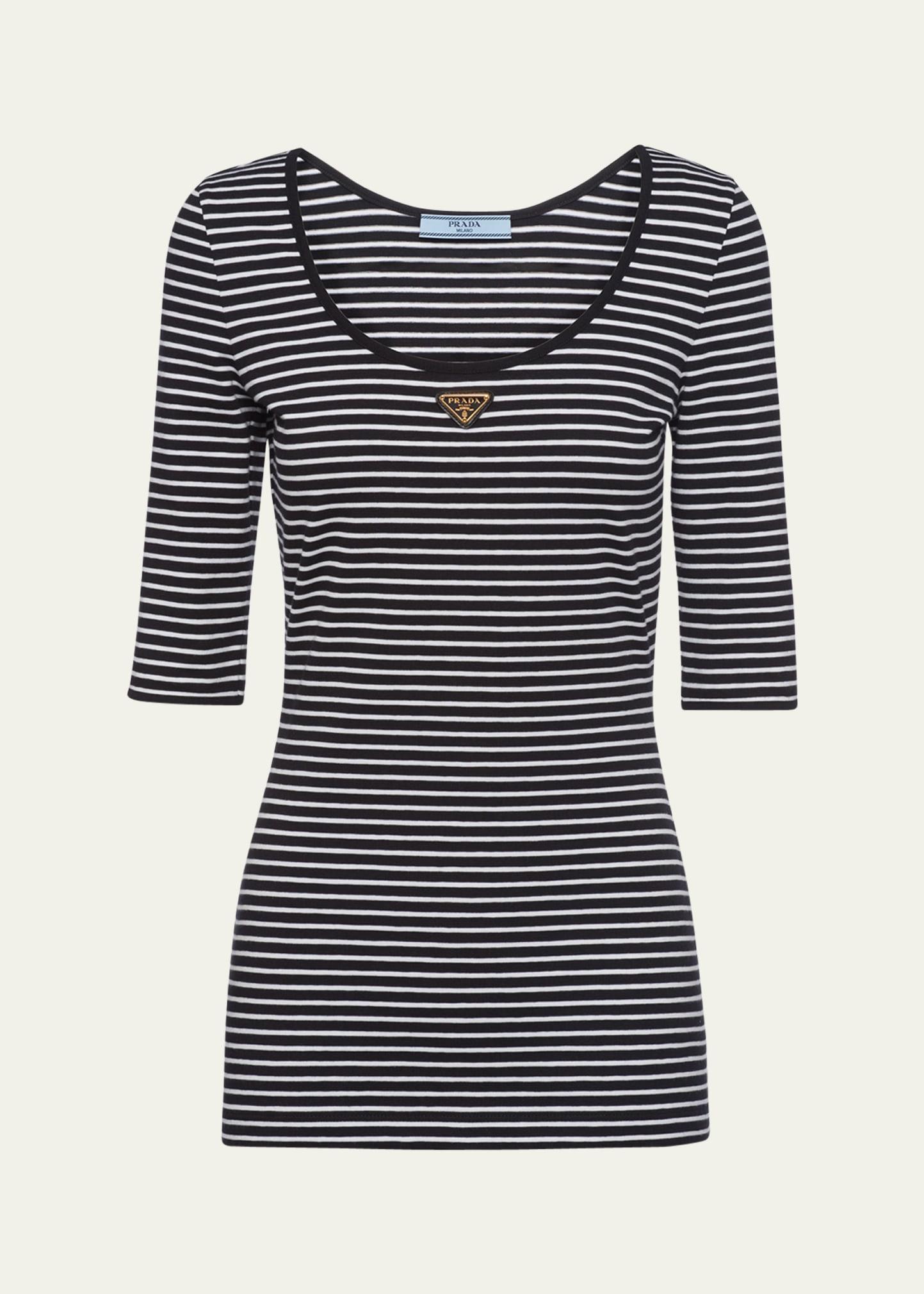 stripe three-quarter sleeve jersey top