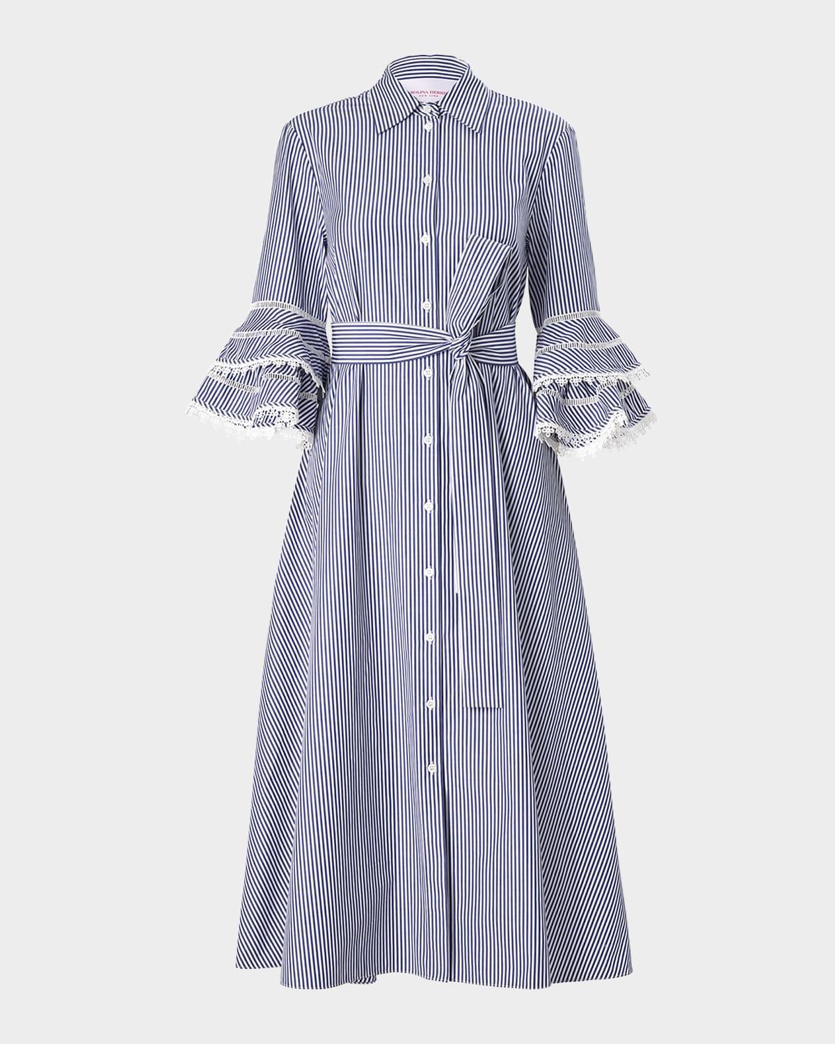 stripe tiered ruffle sleeve shirtdress