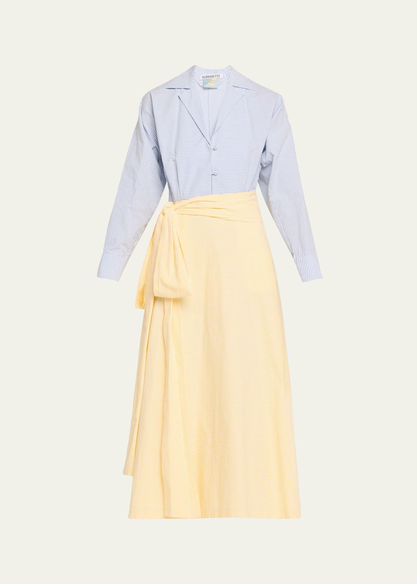 stripe wrap dress with bow