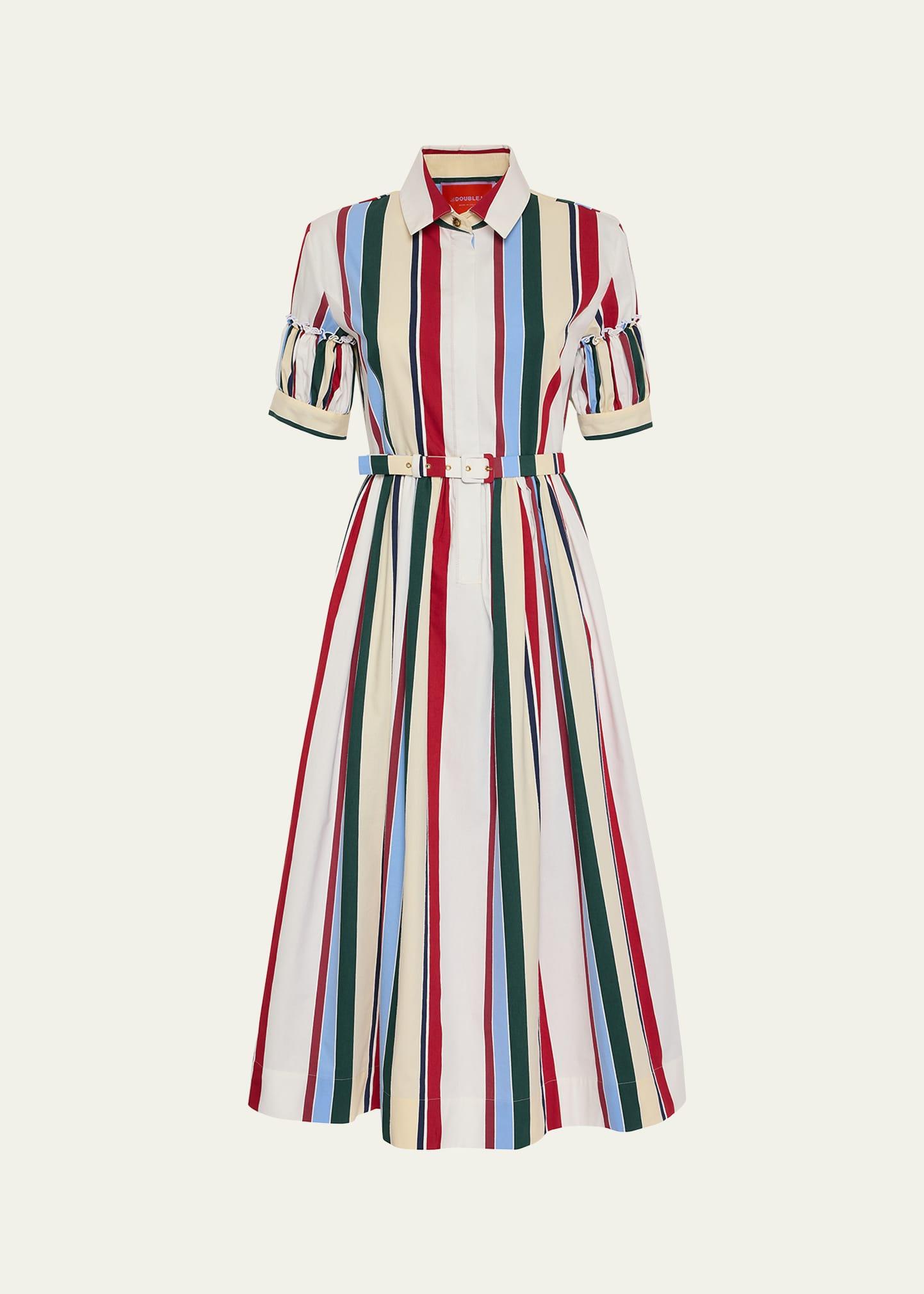 striped belted midi dress