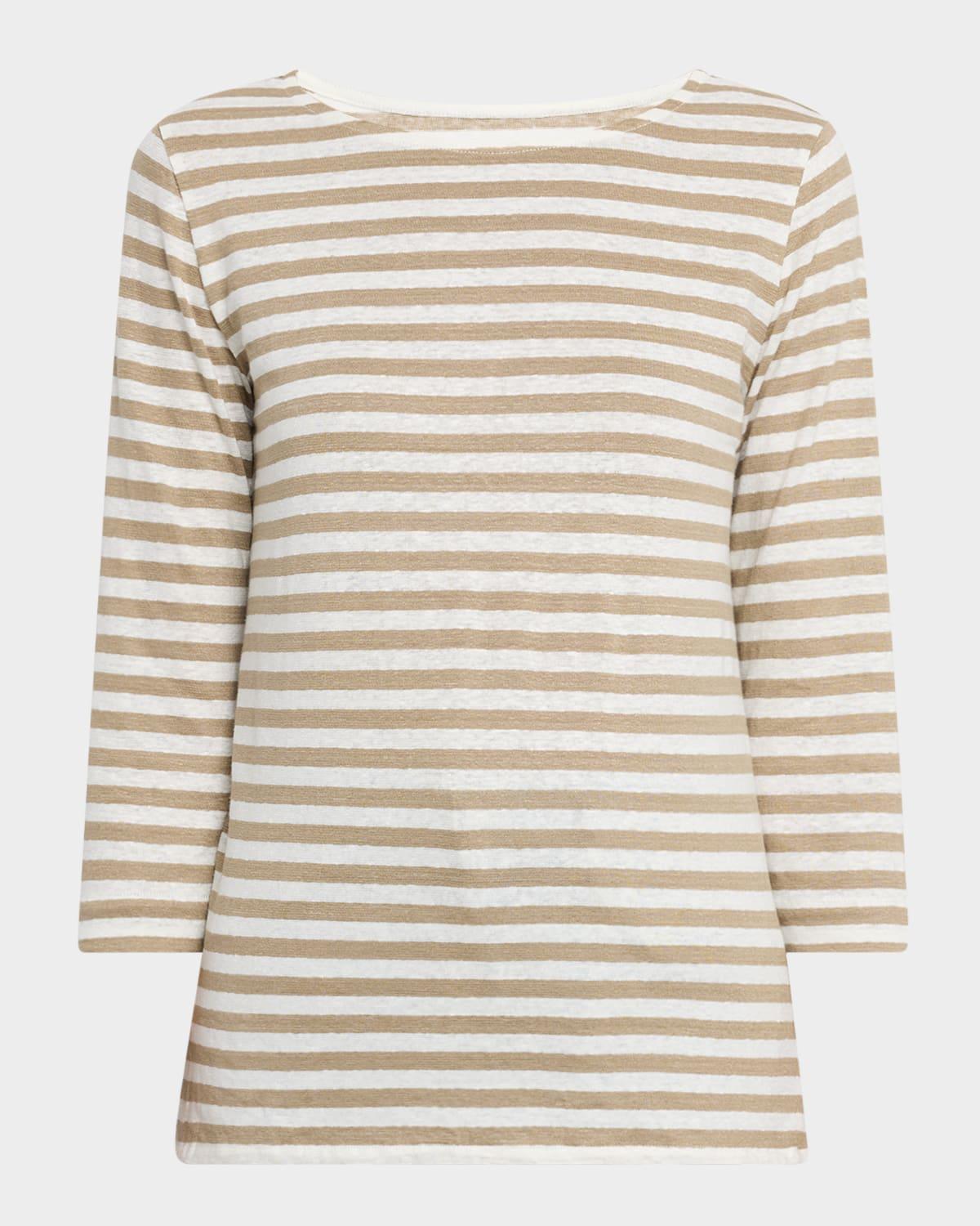 striped boat-neck stretch linen top