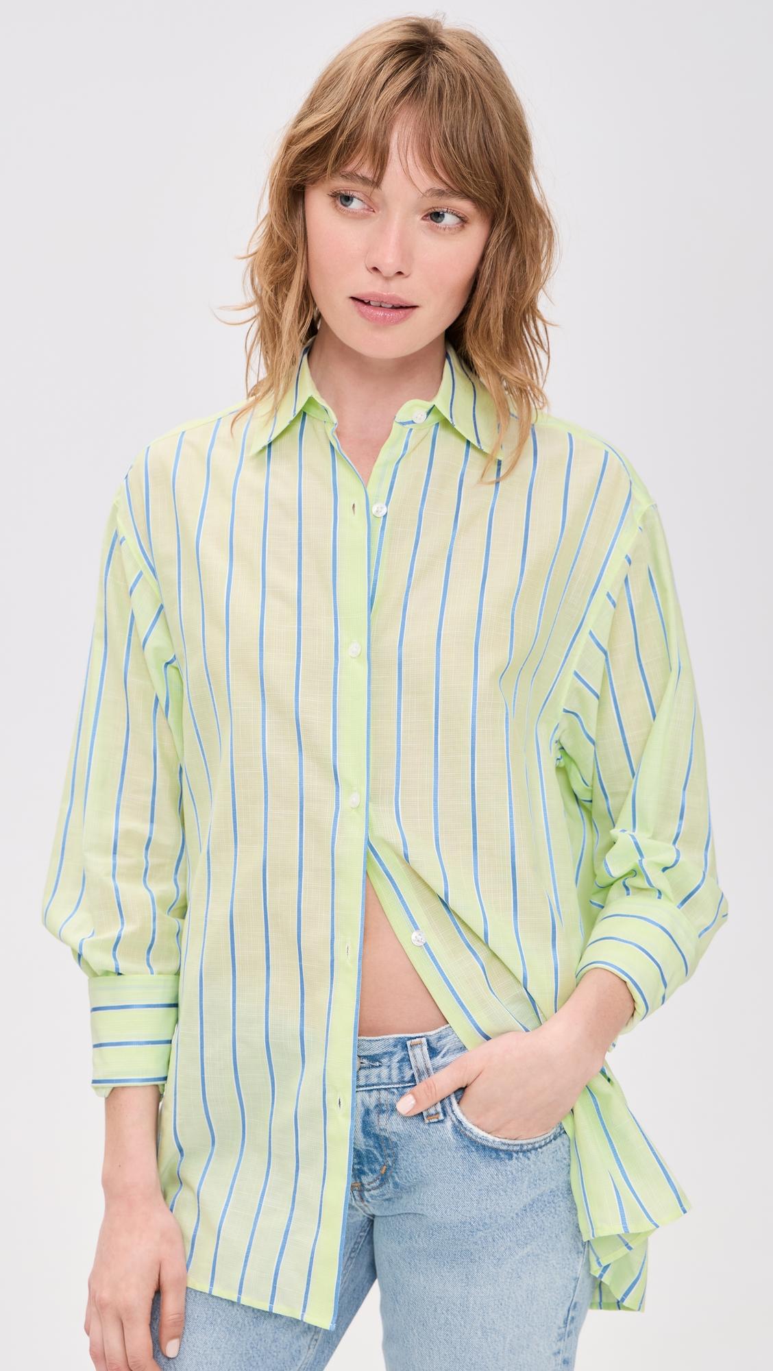 striped boxy long sleeve button up shirt