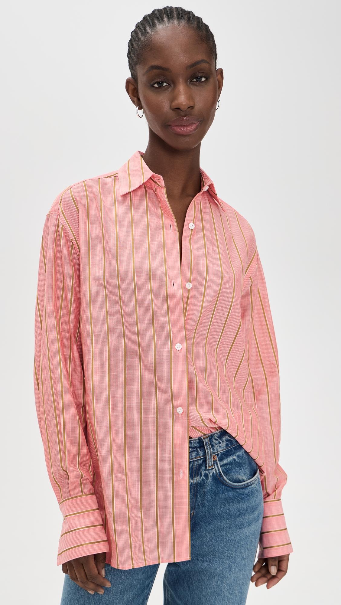 striped boxy long sleeve button up shirt