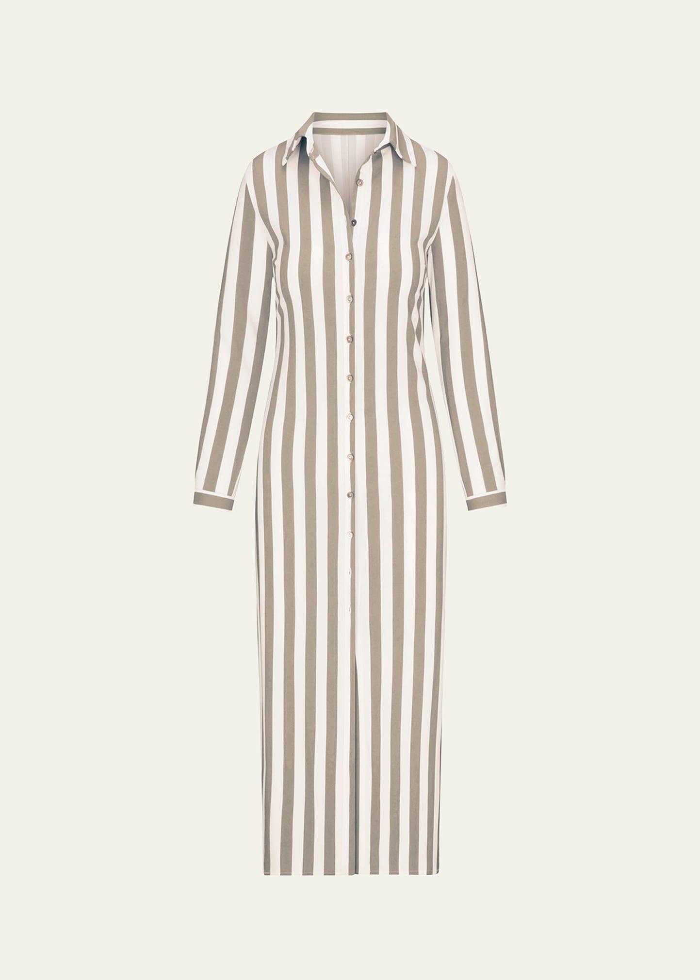 striped button-front maxi shirtdress