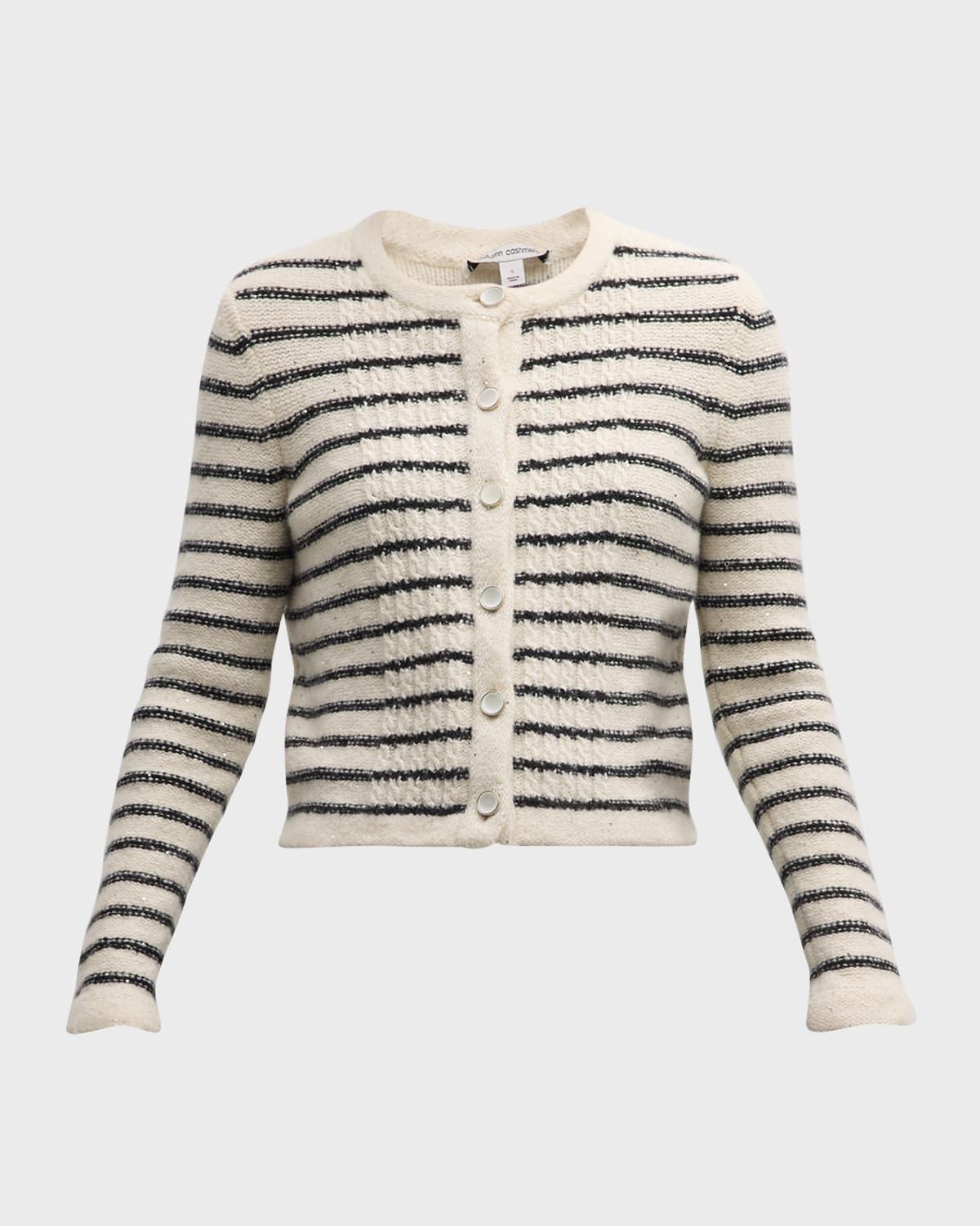 striped cable-knit sequined cashmere jacket