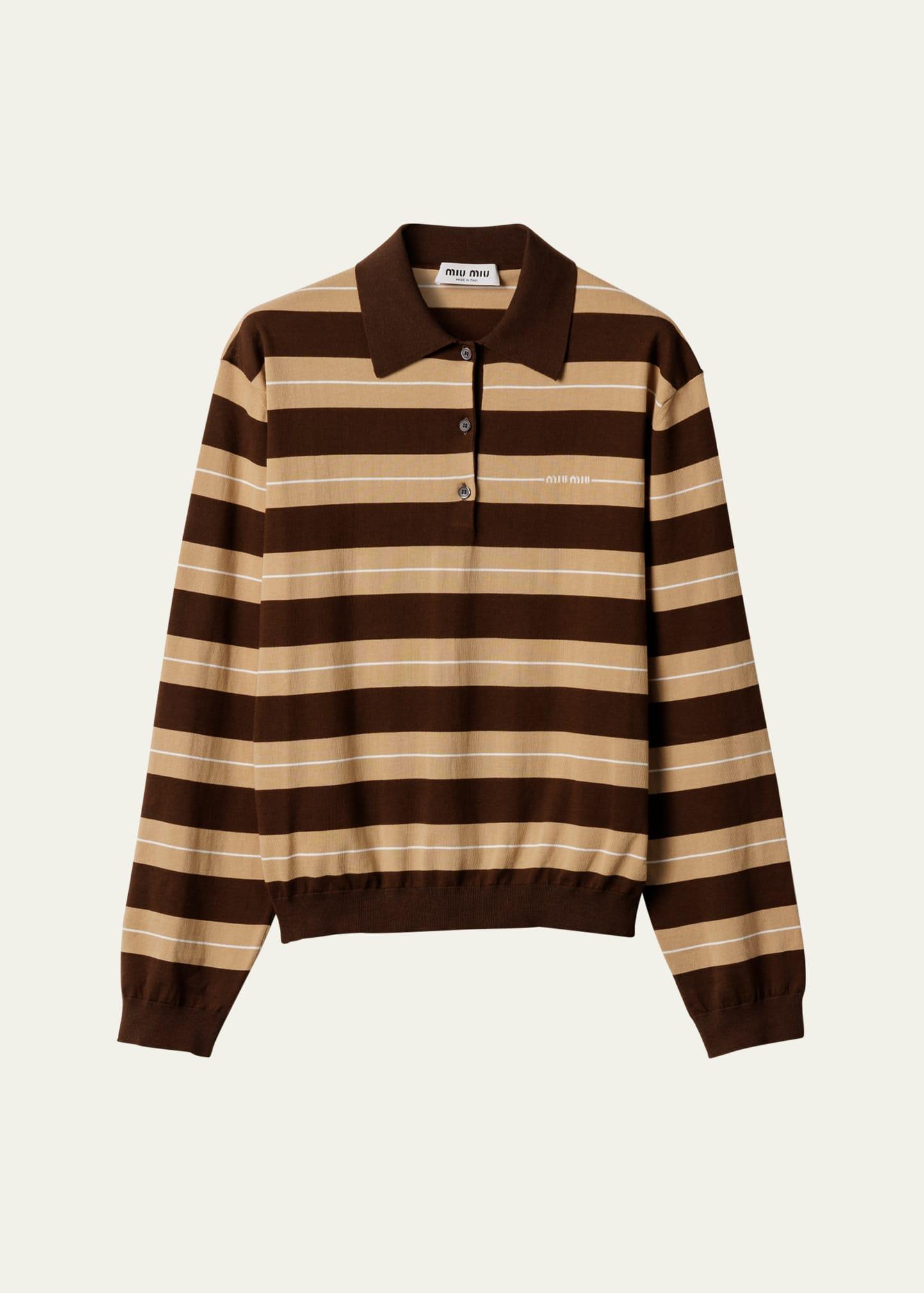 striped cotton knit long-sleeve polo