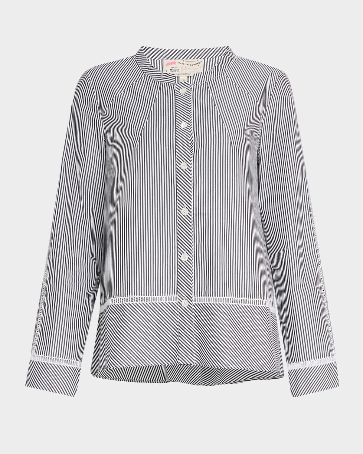 striped cotton shirt with lattice detail