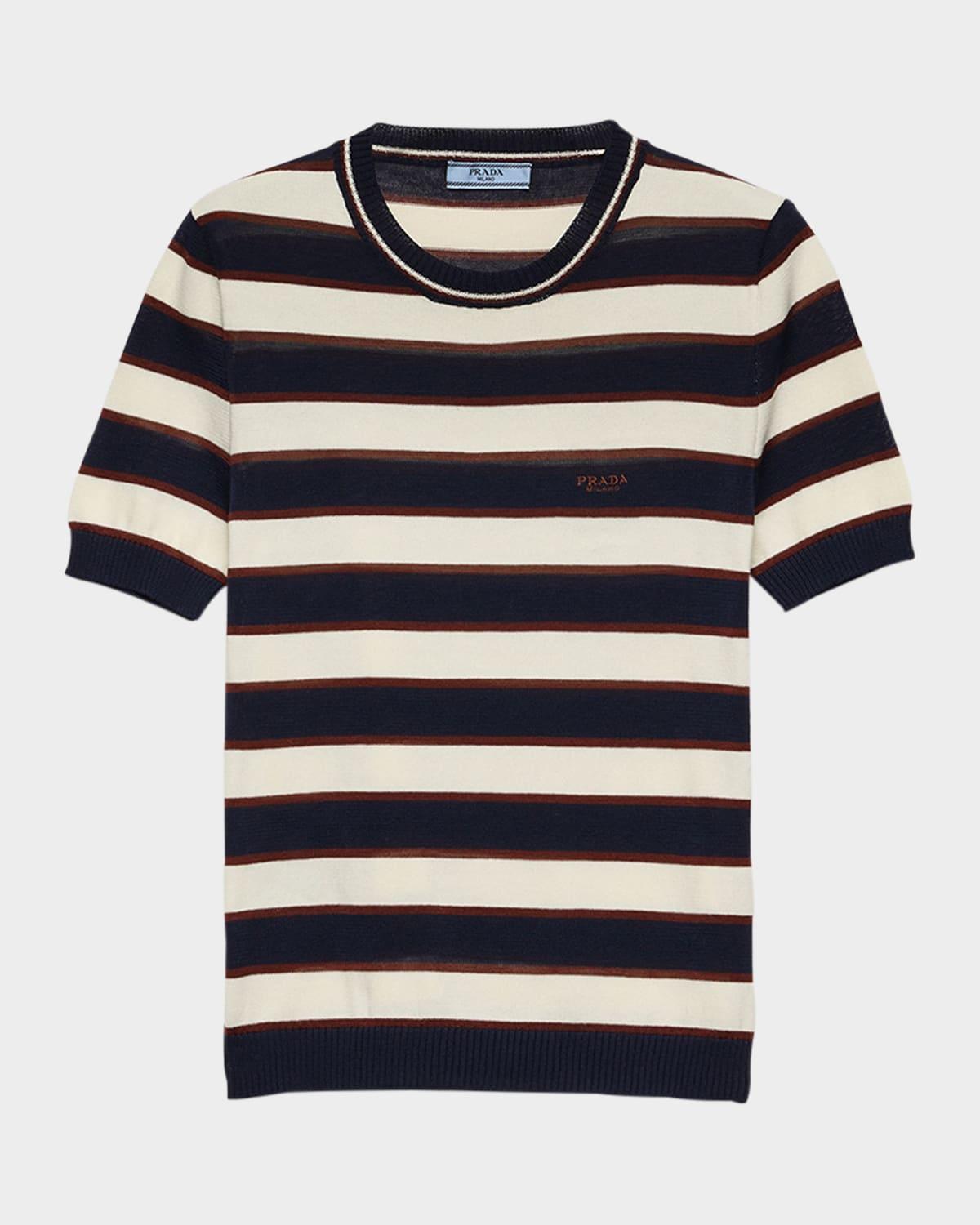 striped cotton short-sleeve crewneck sweater