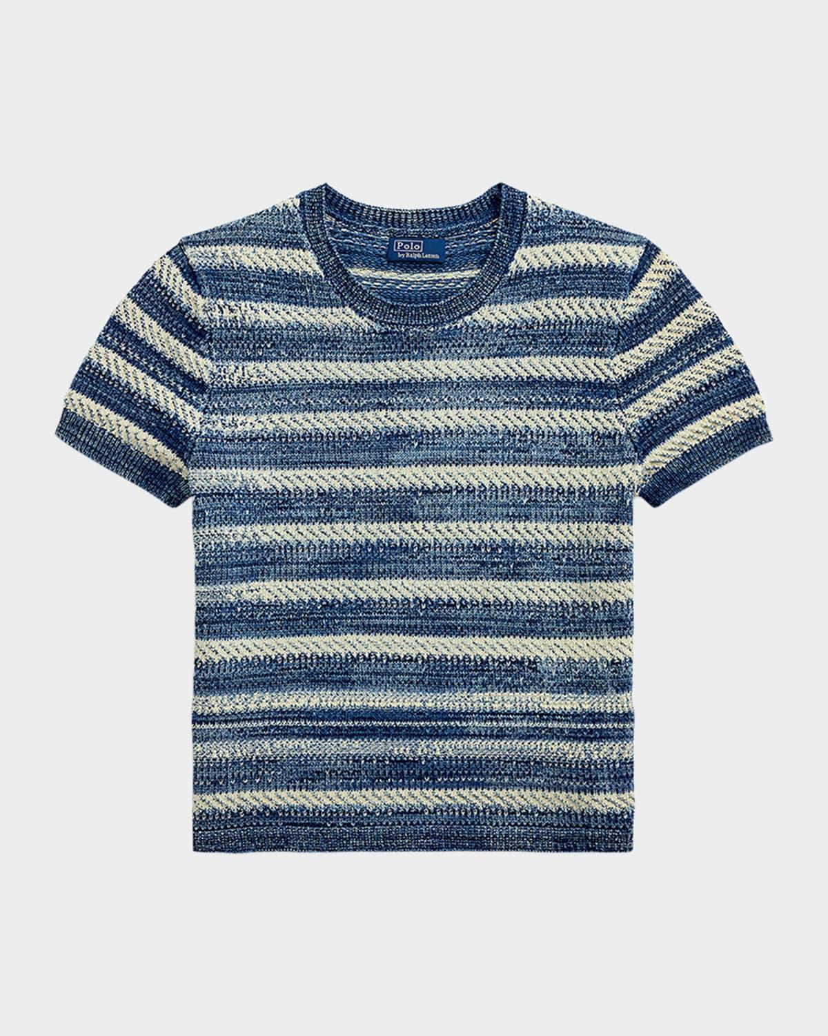 striped cotton short-sleeve sweater