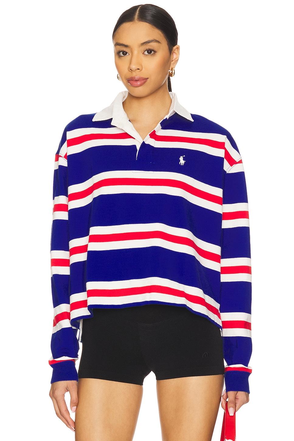 striped cropped jersey rugby shirt