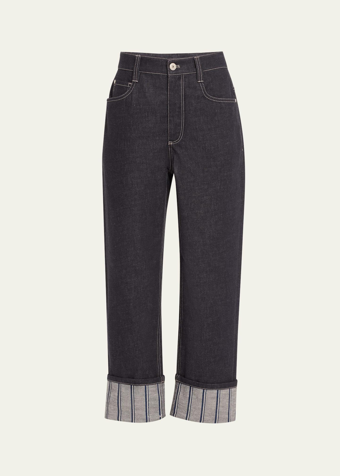 striped cuff straight-leg ankle jeans